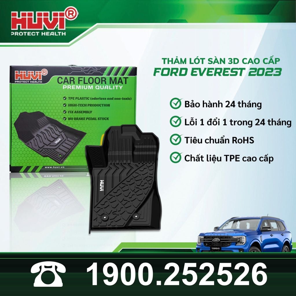 Thảm Lót Sàn Ô Tô Huvi Ford Everest 2023 - Tràn Viền Bậc Cửa, Nhựa TPE Cao Cấp