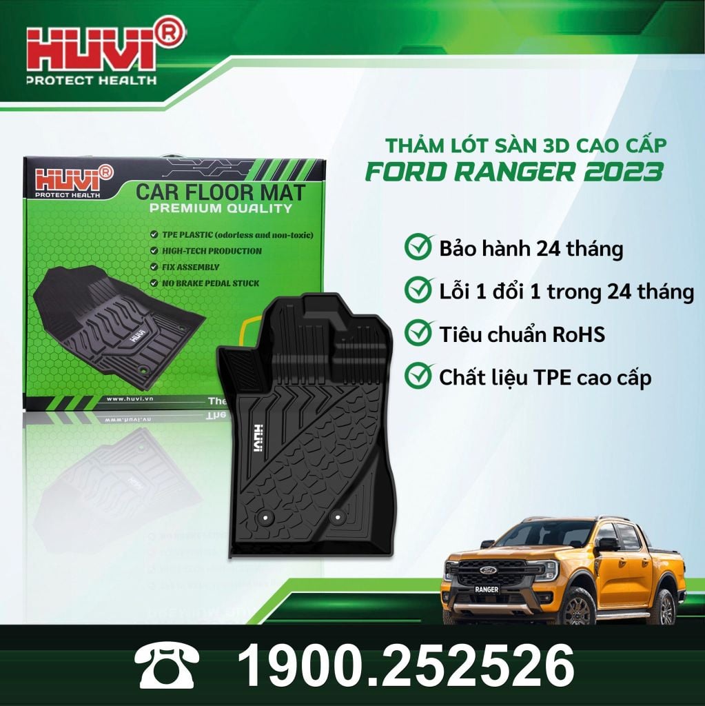 Thảm Lót Sàn Ô Tô Ford Ranger 2023 Huvi TPE Đúc Khuôn 3D