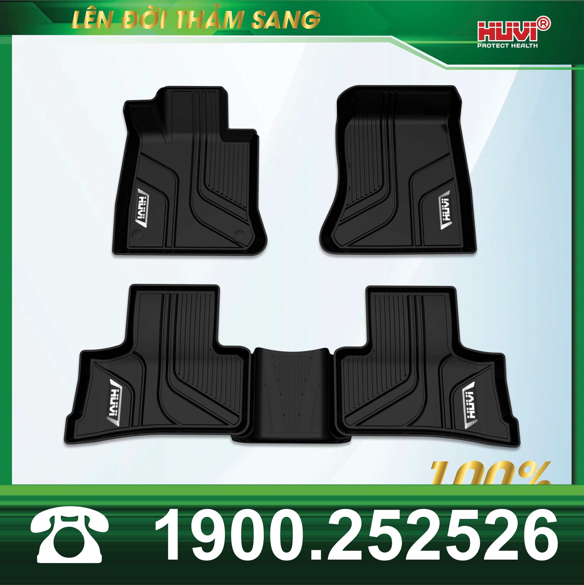 Bộ 3 tấm thảm 3D Huvi GLC 2023 trải phẳng: hai tấm trước và tấm hàng sau phủ cả gồ giữa