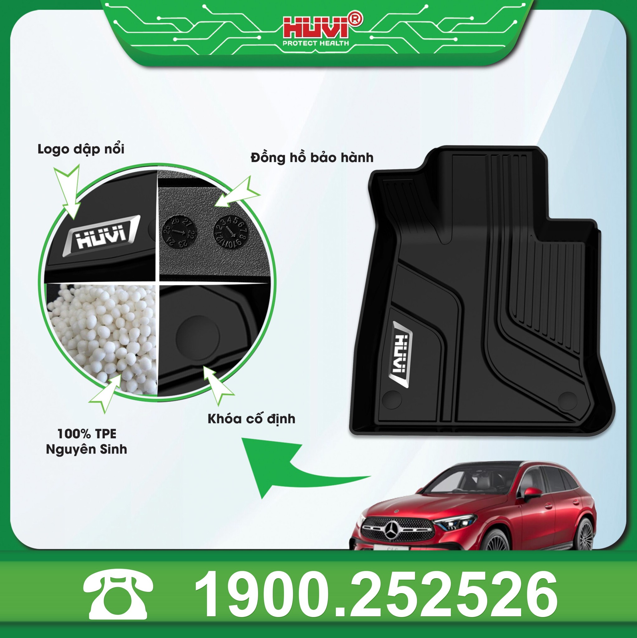 Chi tiết thảm Huvi GLC 2023: logo dập nổi, đồng hồ bảo hành, hạt TPE và khóa cố định