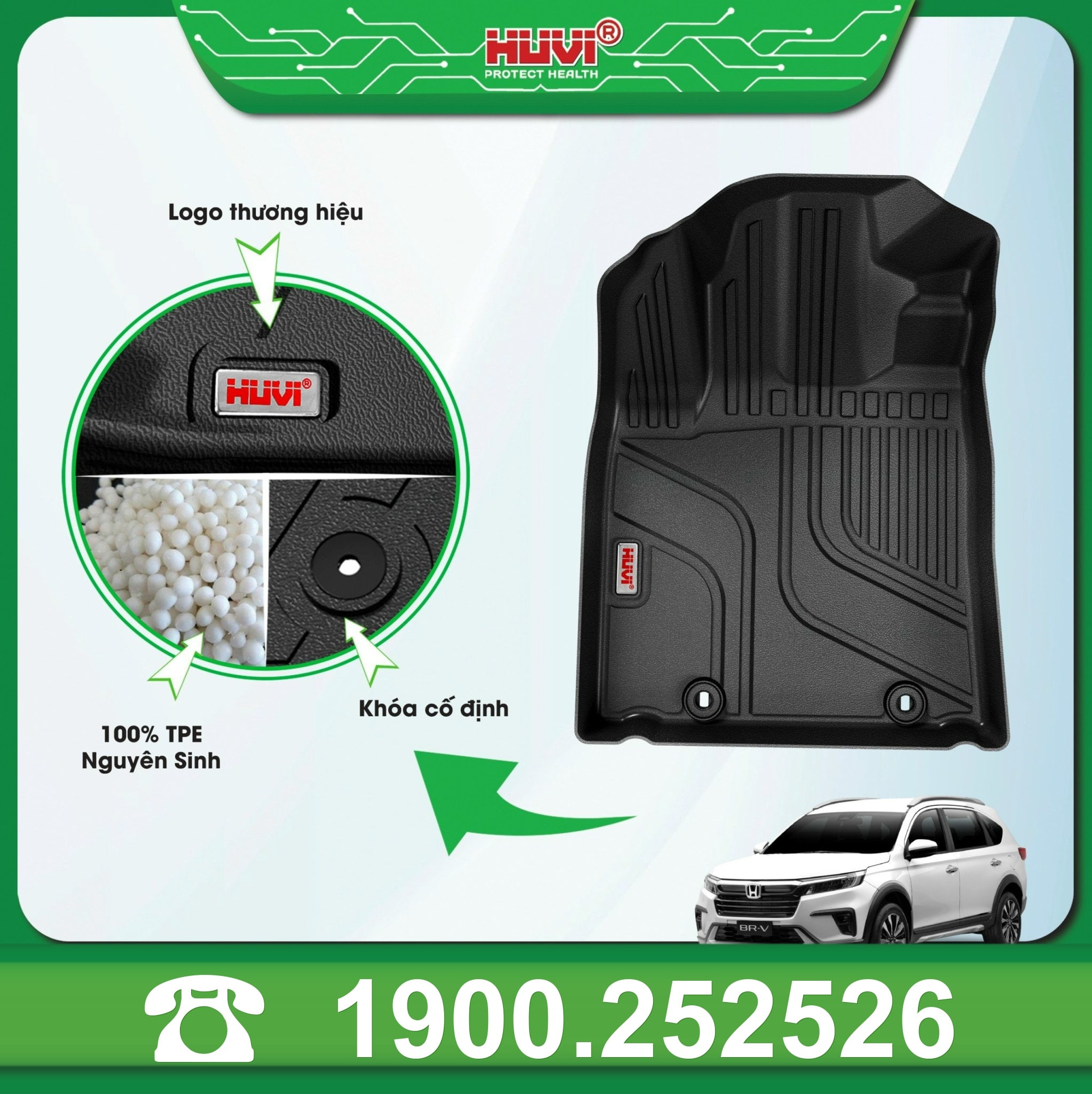 Tấm ghế lái Huvi BR-V: logo thương hiệu, hạt TPE nguyên sinh, khóa cố định