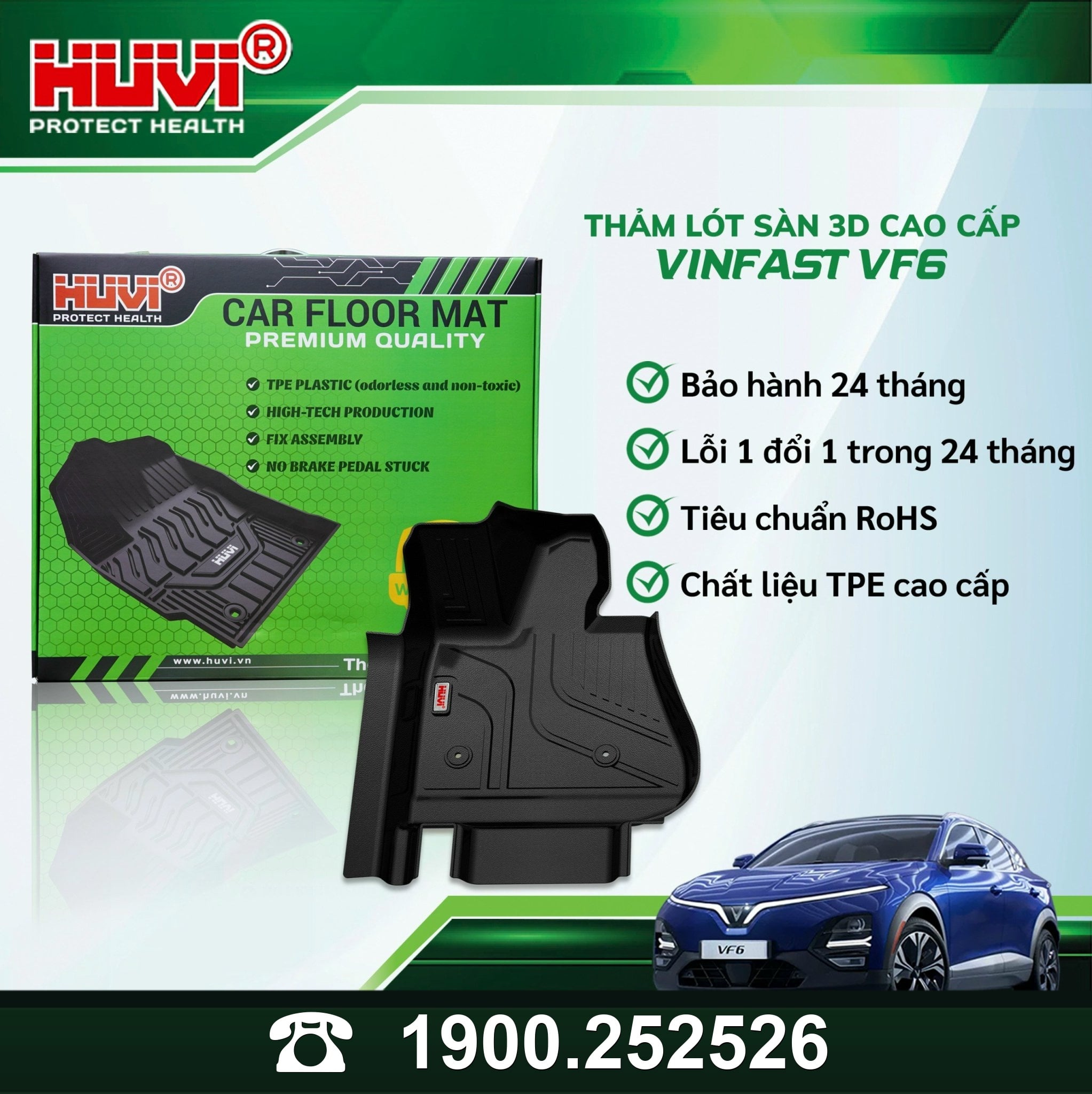 Thảm lót sàn ô tô Huvi VinFast VF6 2023 khóa chống trượt cố định sàn xe