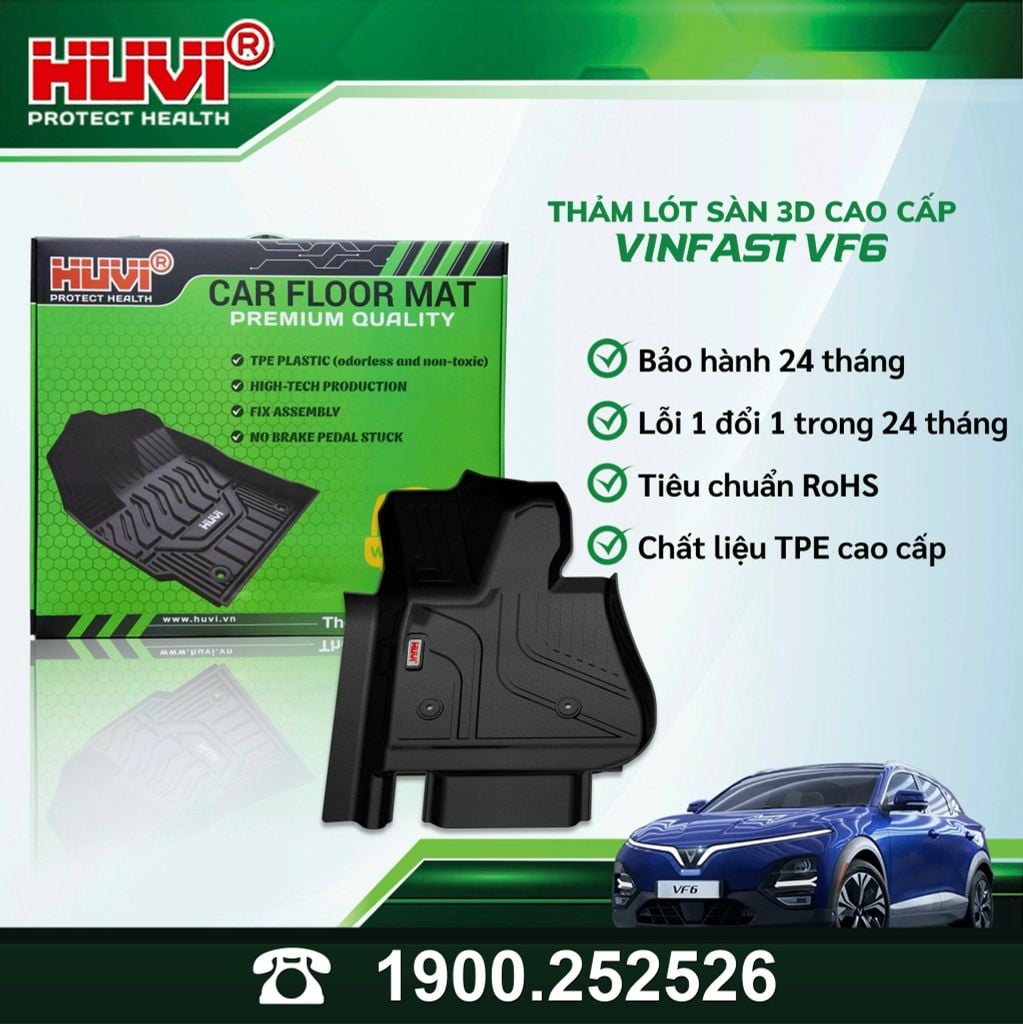 Thảm Lót Sàn Ô Tô Huvi VinFast VF6 2023 - Tràn Viền Bậc Cửa, Nhựa TPE Cao Cấp