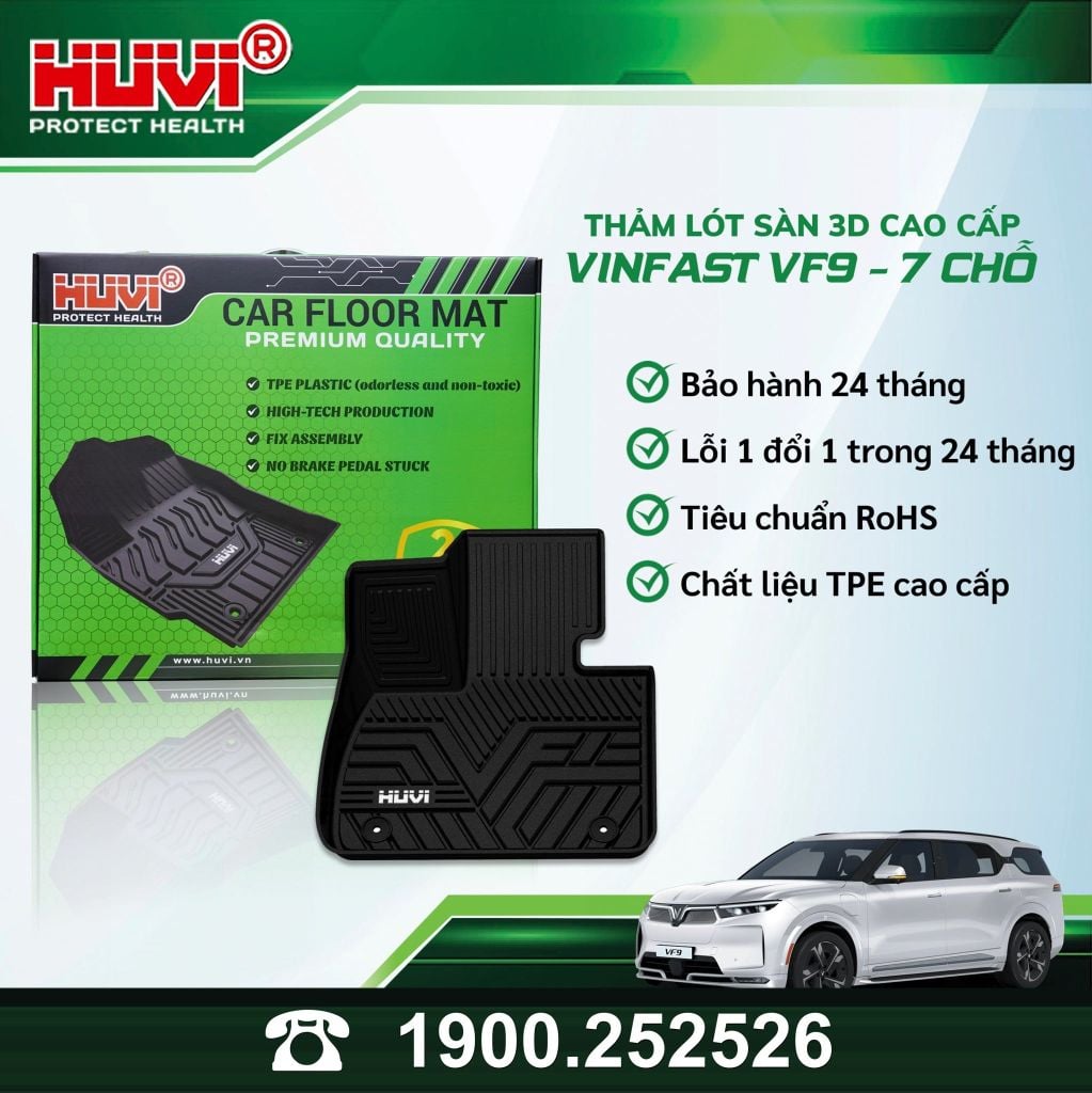 Thảm Lót Sàn Ô Tô VinFast VF9 7 Chỗ Huvi TPE Tràn Viền