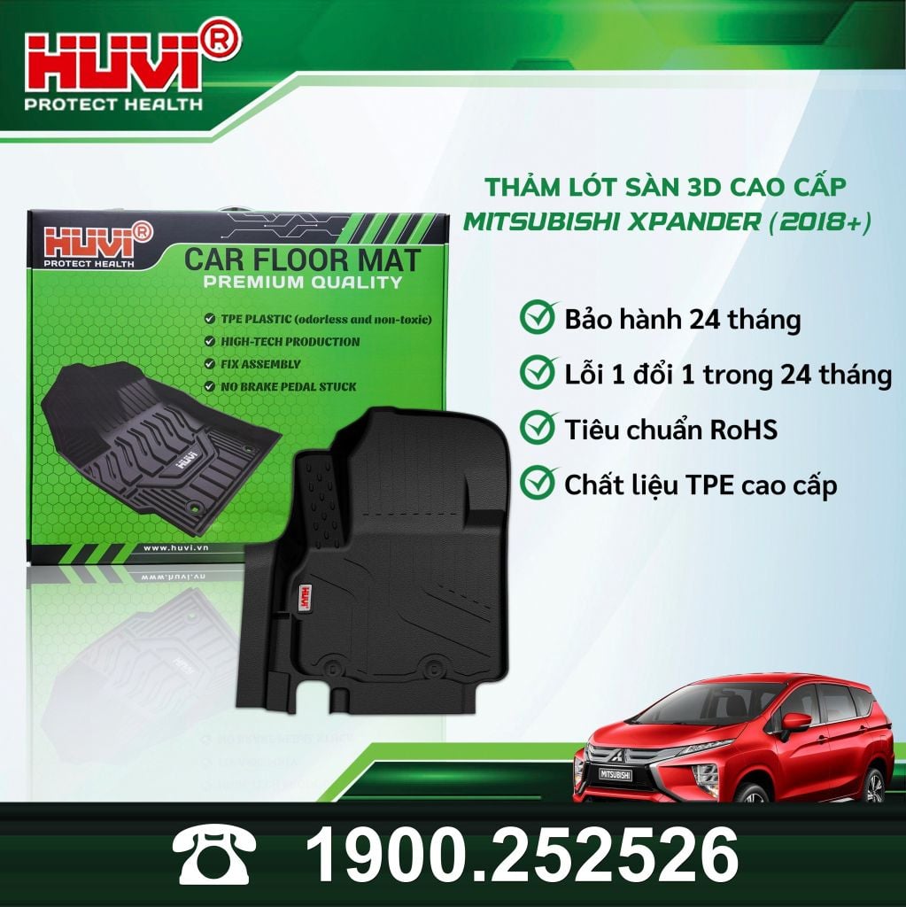Thảm Lót Sàn Ô Tô Huvi Mitsubishi Xpander 2018-2026 - Tràn Viền Bậc Cửa, Nhựa TPE Cao Cấp