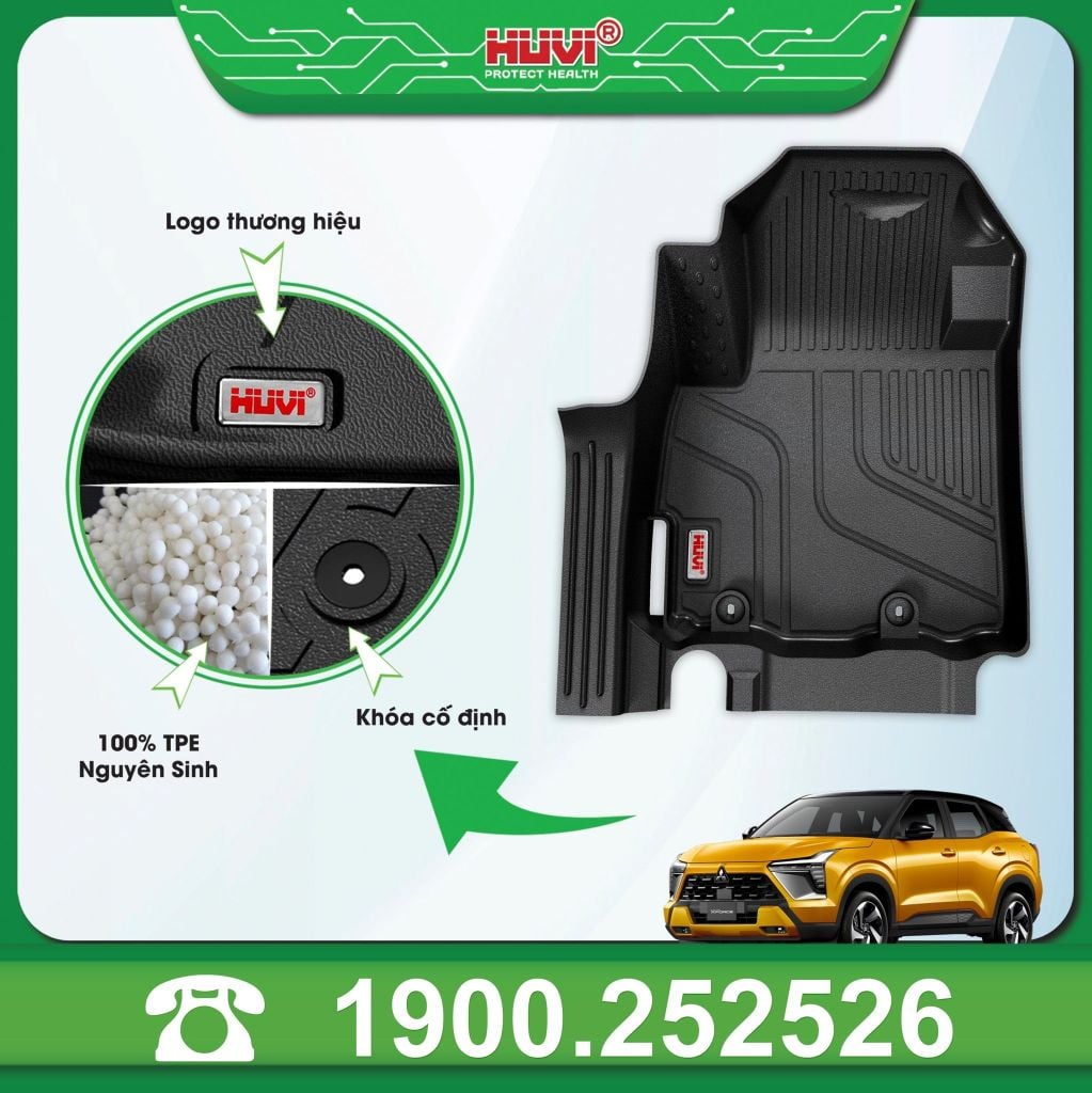 Thảm Lót Sàn Ô Tô Mitsubishi Xforce 2024 Huvi TPE Tràn Viền