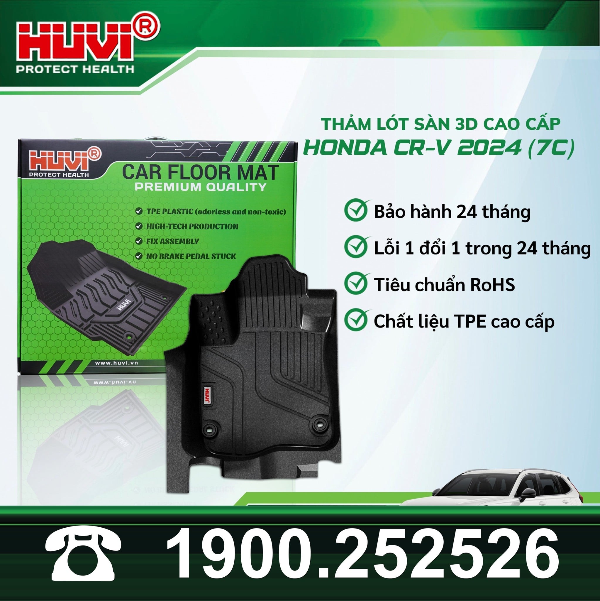Thảm lót sàn ô tô Huvi Honda CRV 2024 (7 chỗ) khóa chống trượt cố định sàn xe