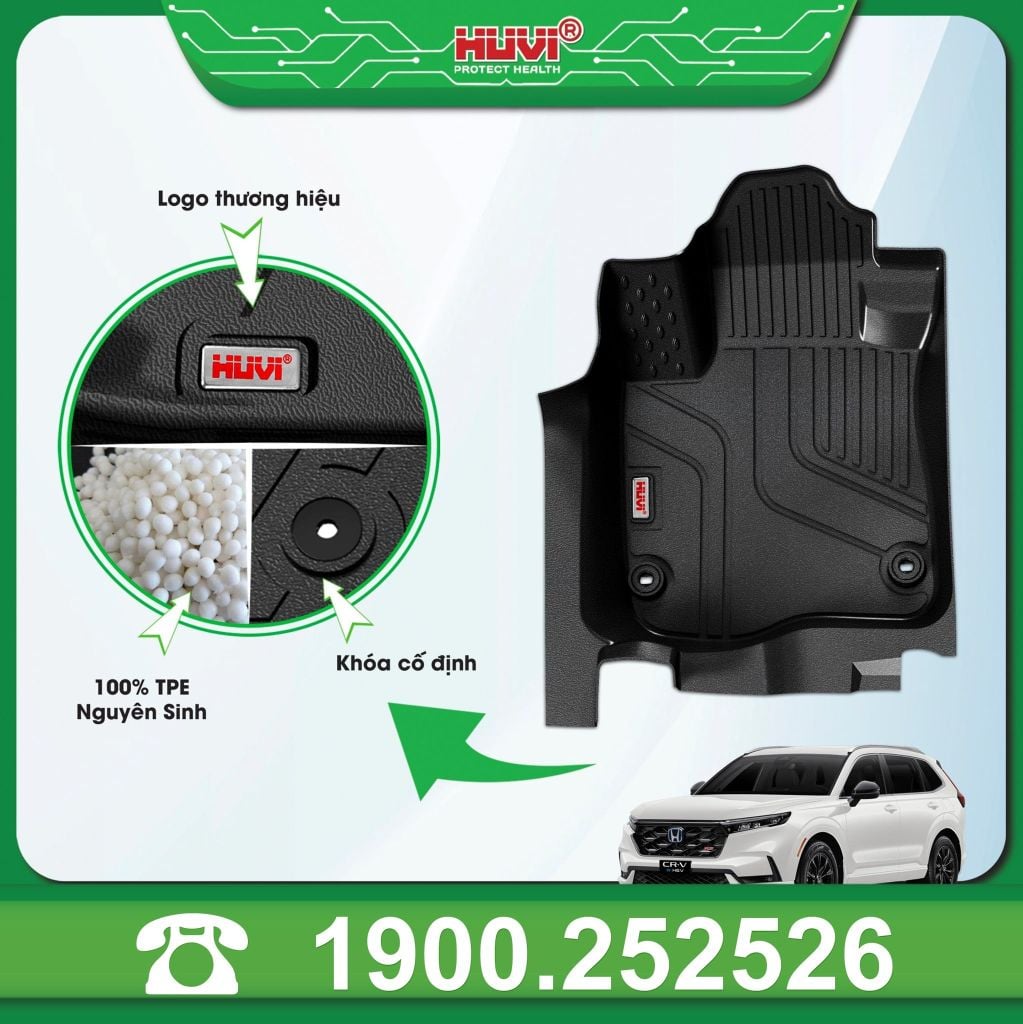 Thảm Lót Sàn Ô Tô Huvi Honda CRV 2024 (7 chỗ) - Tràn Viền Bậc Cửa, Nhựa TPE Cao Cấp