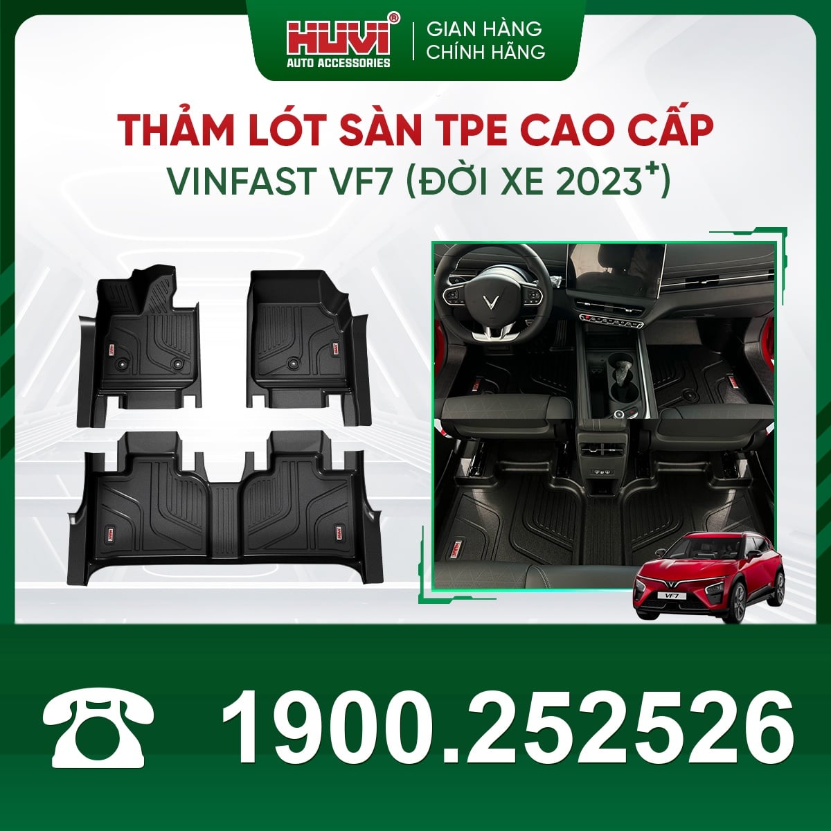 Thảm lót sàn TPE Huvi cho VinFast VF7 đời xe 2023+, 3 miếng và ảnh lắp thực tế