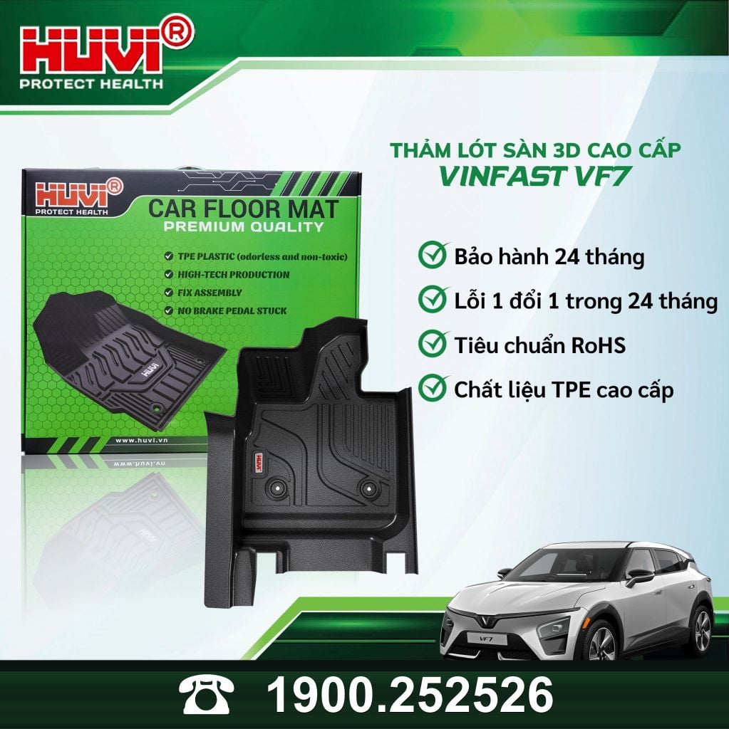 Thảm Lót Sàn Ô Tô VinFast VF7 2023+ Huvi TPE Tràn Viền