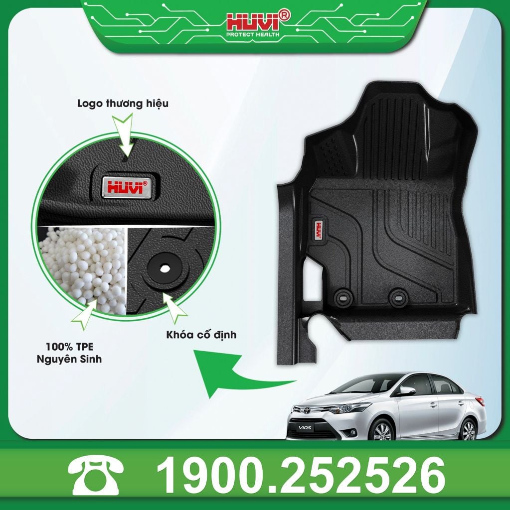 Thảm Lót Sàn Ô Tô Huvi Toyota Vios 2021-2025 - Tràn Viền Bậc Cửa, Nhựa TPE Cao Cấp