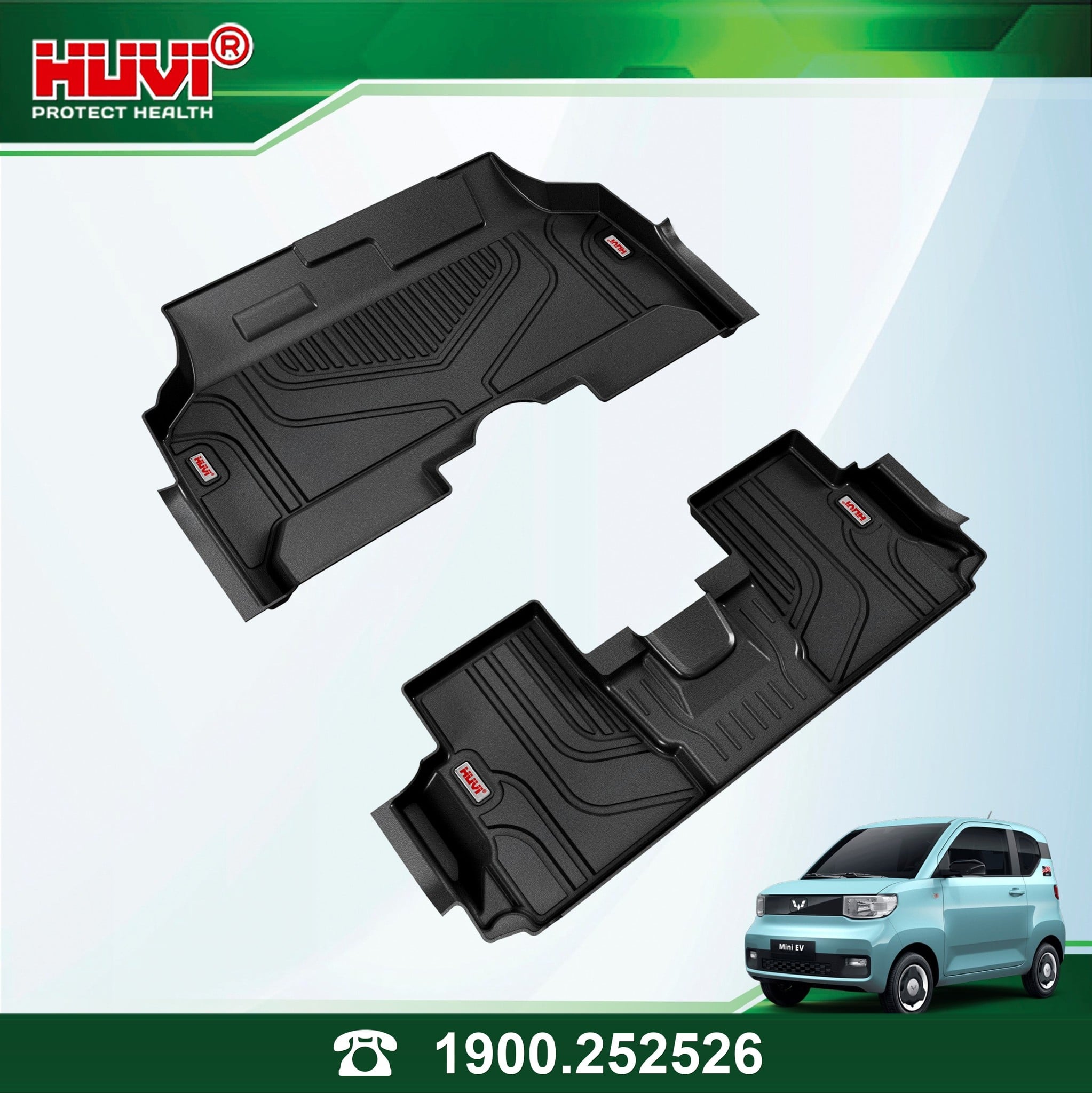 Thảm Huvi Mini EV nhìn nghiêng, vách viền dựng cao quanh miếng hàng trước và hàng sau