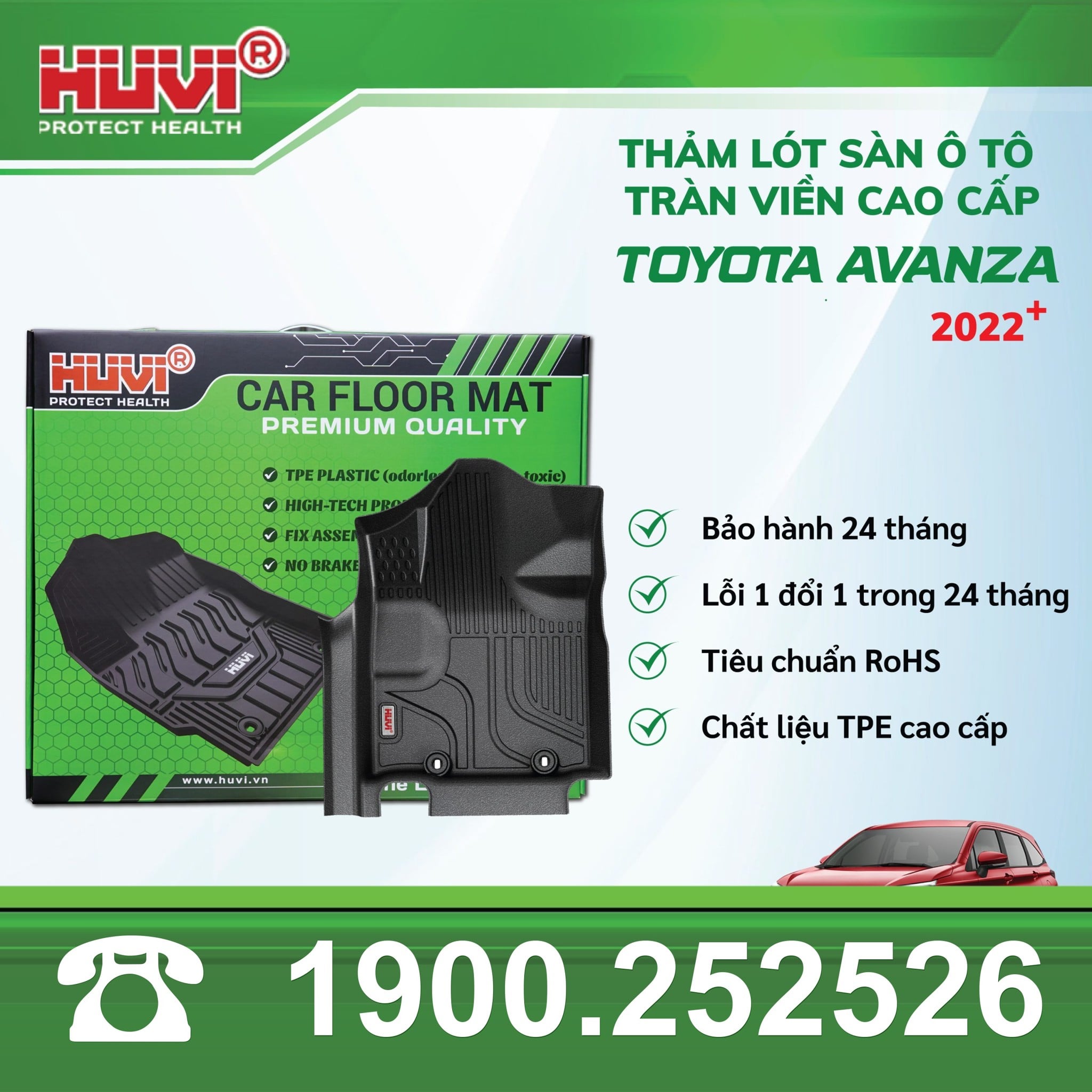 Thảm lót sàn ô tô Huvi Toyota Avanza 2022-2024 đúc khuôn TPE tràn viền bậc cửa