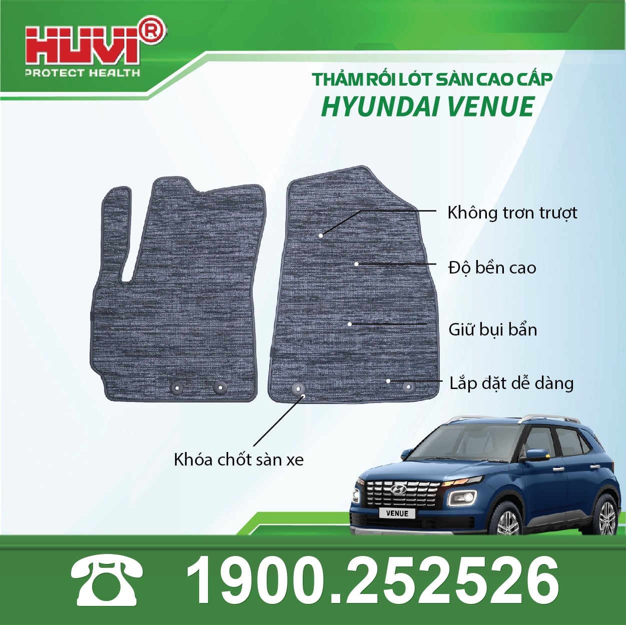 Thảm lót sàn ô tô Huvi Hyundai Venue 2024 đúc khuôn TPE tràn viền bậc cửa