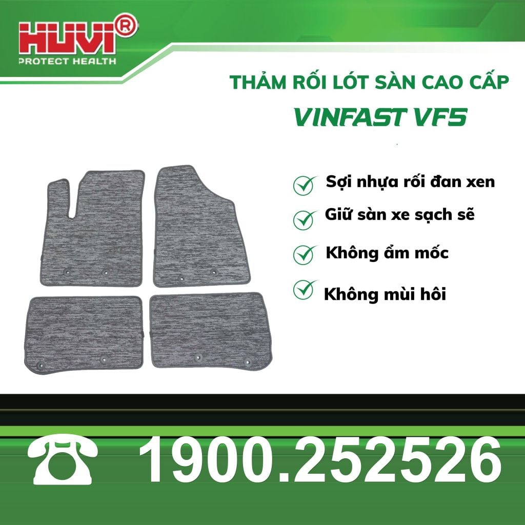 Thảm Lót Sàn Ô Tô VinFast VF5 2023 Huvi TPE Màu Đen