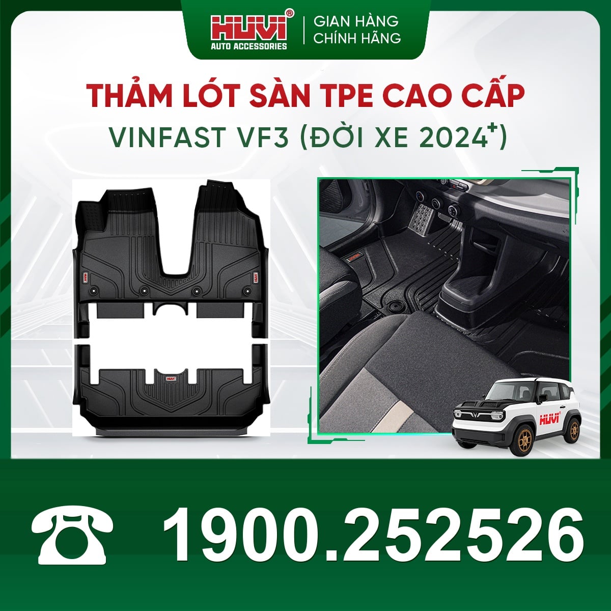 Thảm lót sàn ô tô Huvi VinFast VF3 2024 khóa chống trượt cố định sàn xe