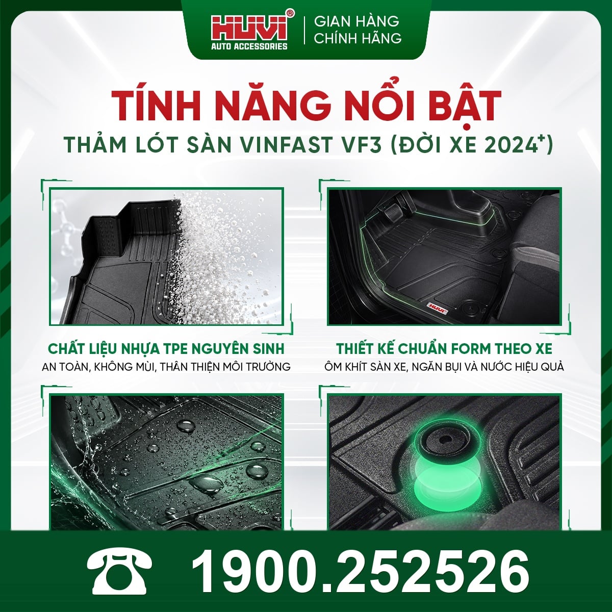 Thảm lót sàn ô tô Huvi VinFast VF3 2024 vách dựng 3D chống tràn nước bụi bẩn