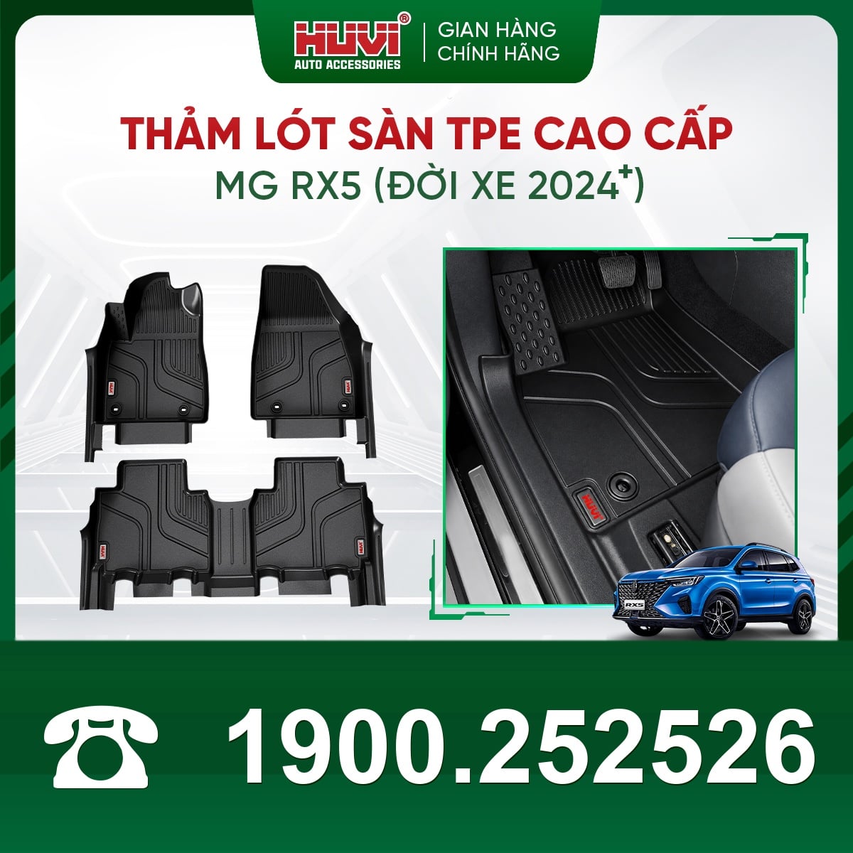 Thảm lót sàn ô tô Huvi MG RX5 2024 đúc khuôn TPE tràn viền bậc cửa