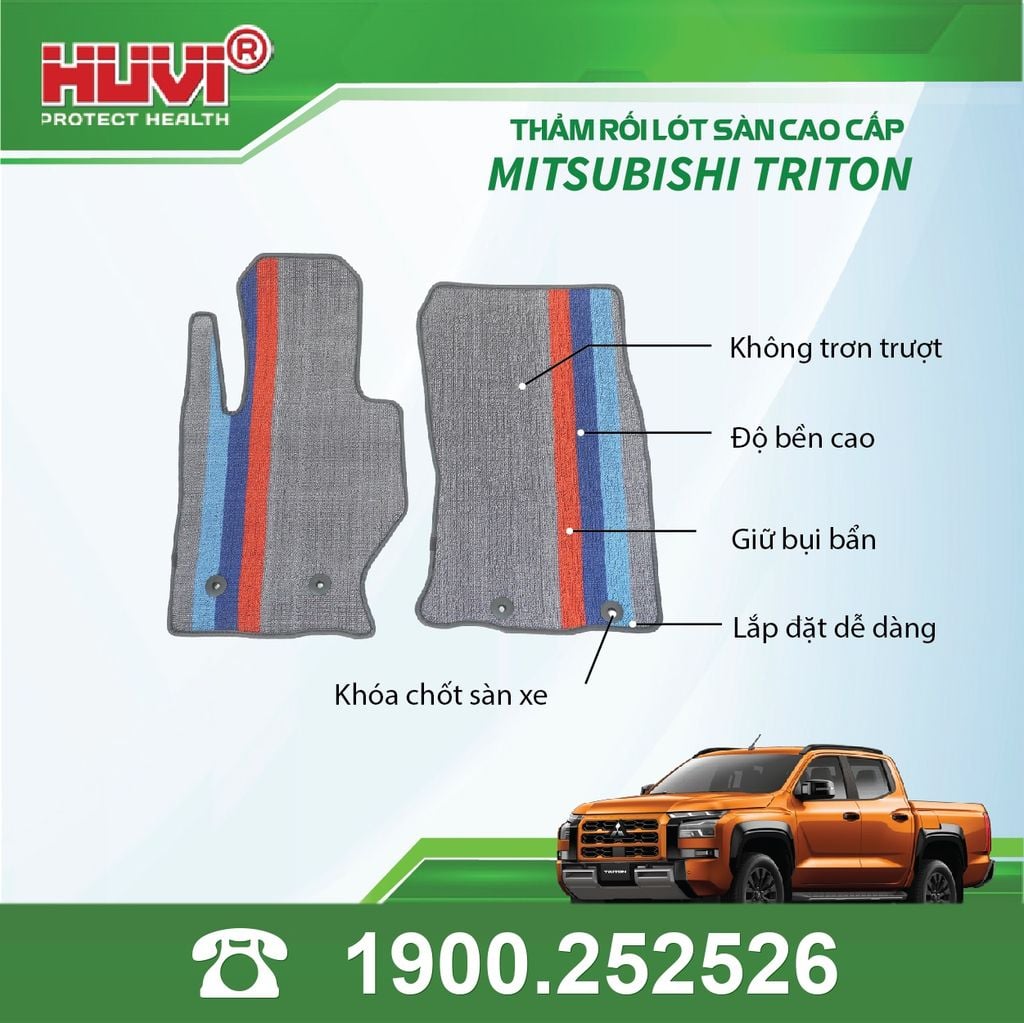 Thảm Lót Sàn Ô Tô Huvi Mitsubishi Triton 2024 - Tràn Viền Bậc Cửa, Nhựa TPE Cao Cấp