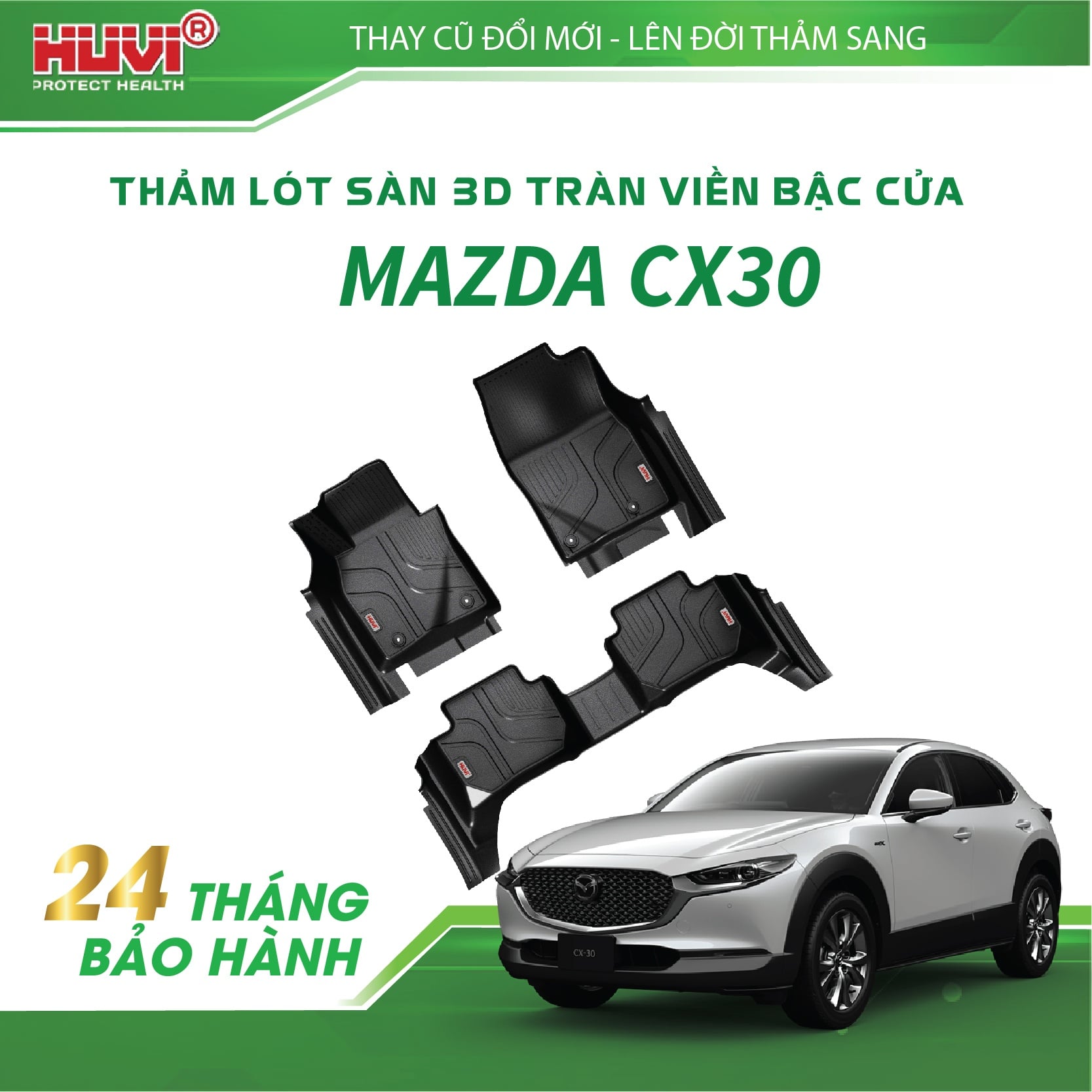 Thảm lót sàn ô tô Huvi Mazda CX30 2021-2025 khóa chống trượt cố định sàn xe