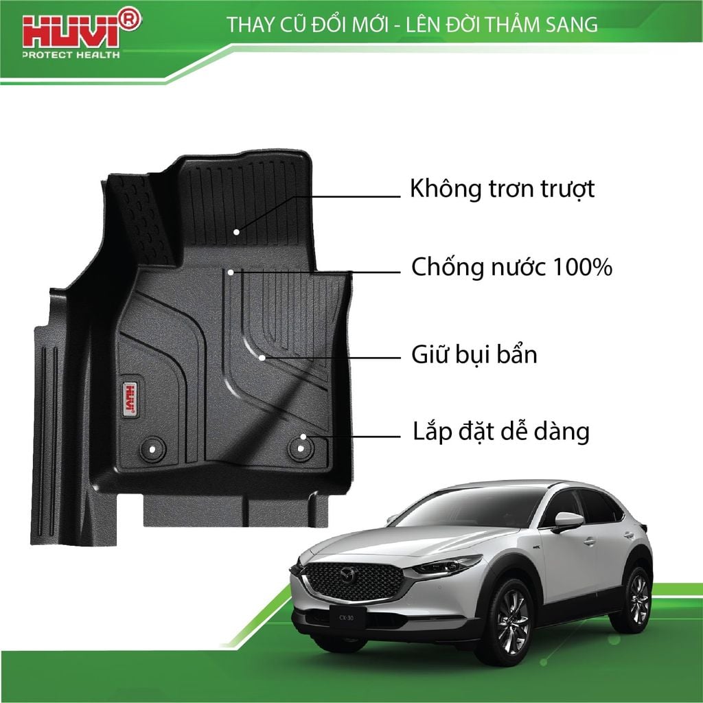 Thảm Lót Sàn Ô Tô Huvi Mazda CX30 2021-2025 - Tràn Viền Bậc Cửa, Nhựa TPE Cao Cấp