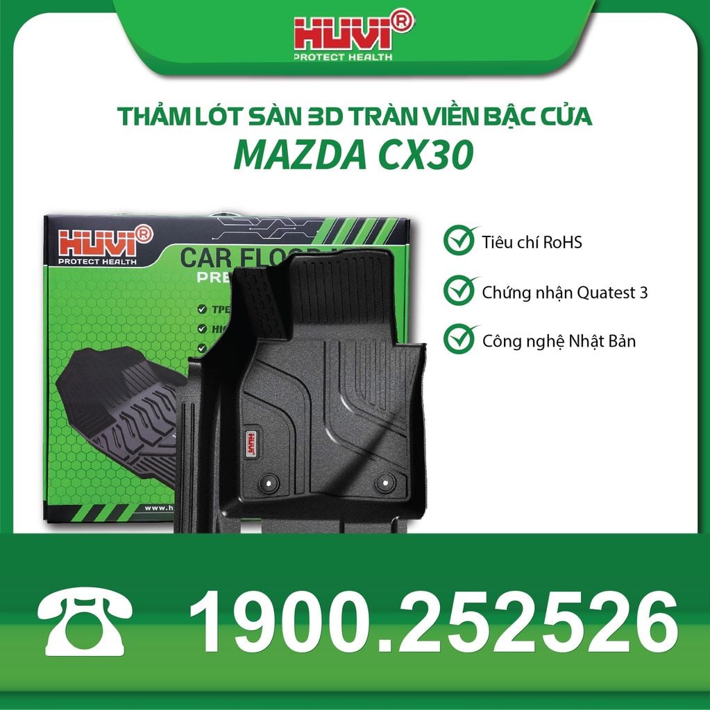 Thảm Lót Sàn Ô Tô Huvi Mazda CX30 2021-2025 - Tràn Viền Bậc Cửa, Nhựa TPE Cao Cấp