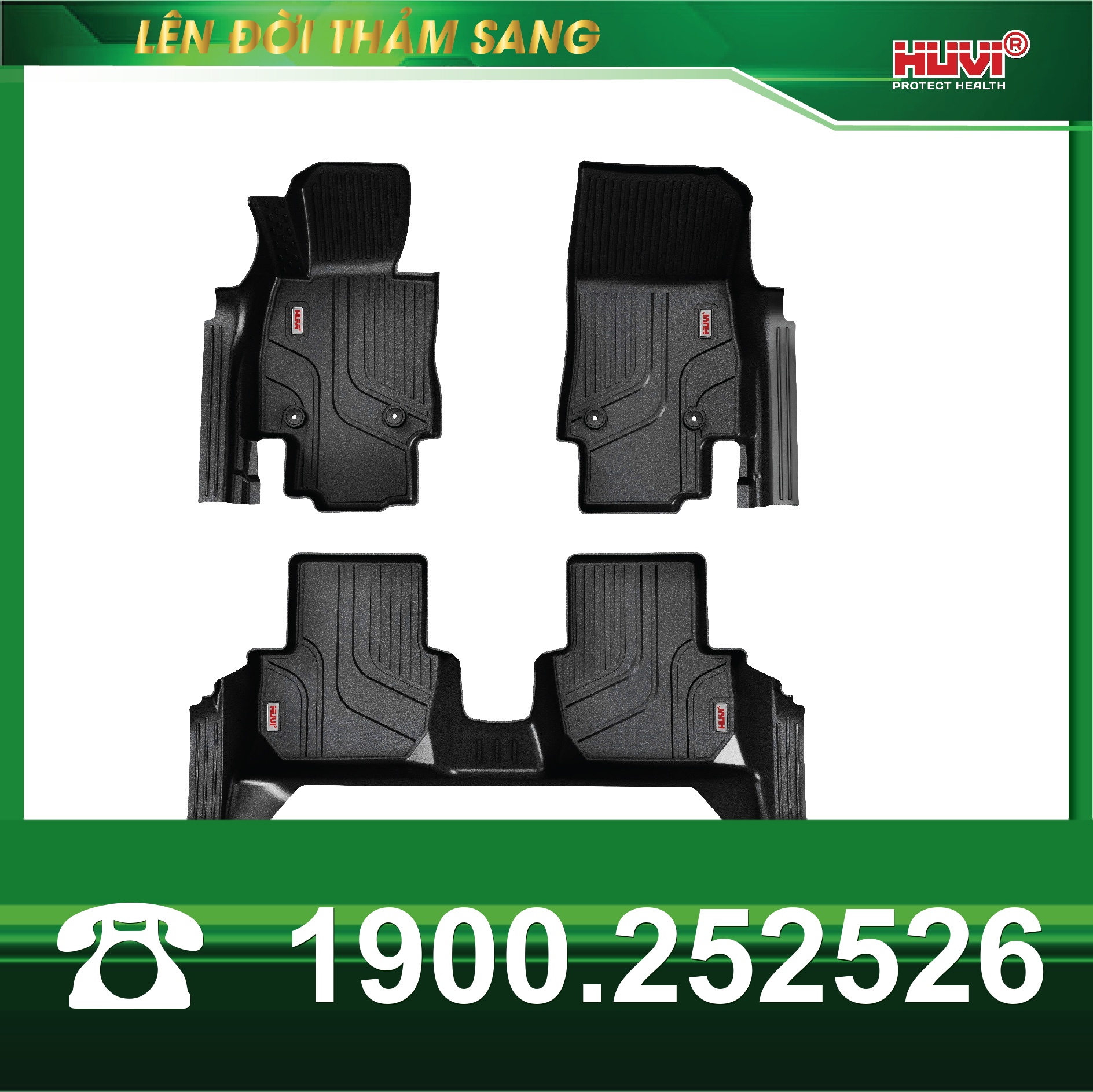 Ba tấm thảm Huvi Mazda 2 xếp phẳng, gờ mép bao quanh từng tấm
