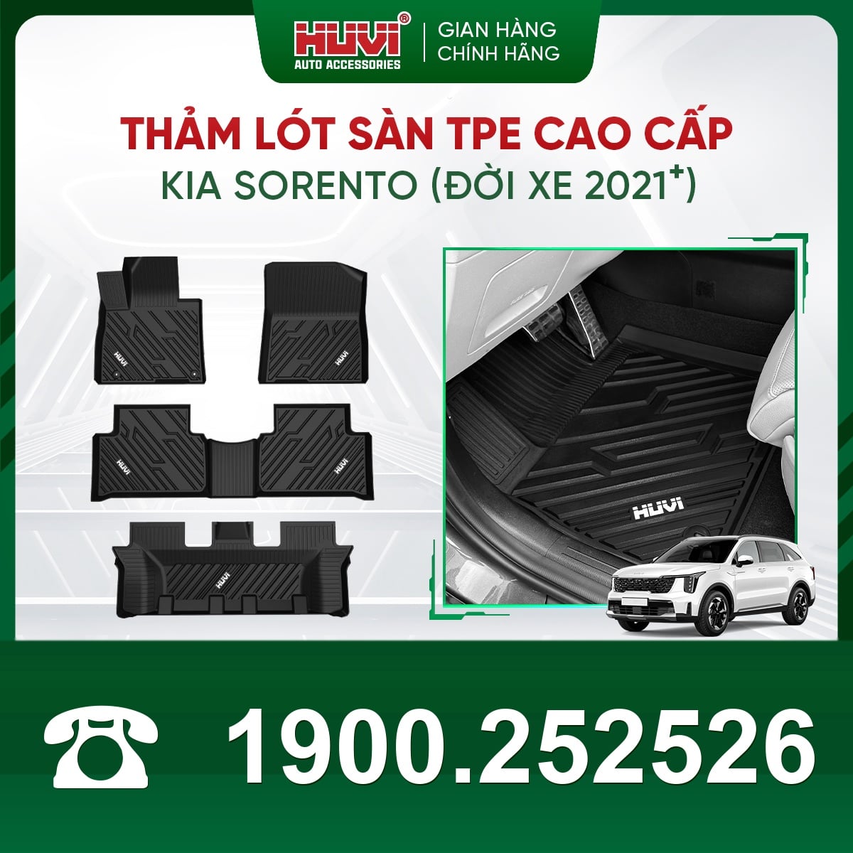 Thảm lót sàn ô tô Huvi Kia Sorento 2021-2023 đúc khuôn TPE tràn viền bậc cửa
