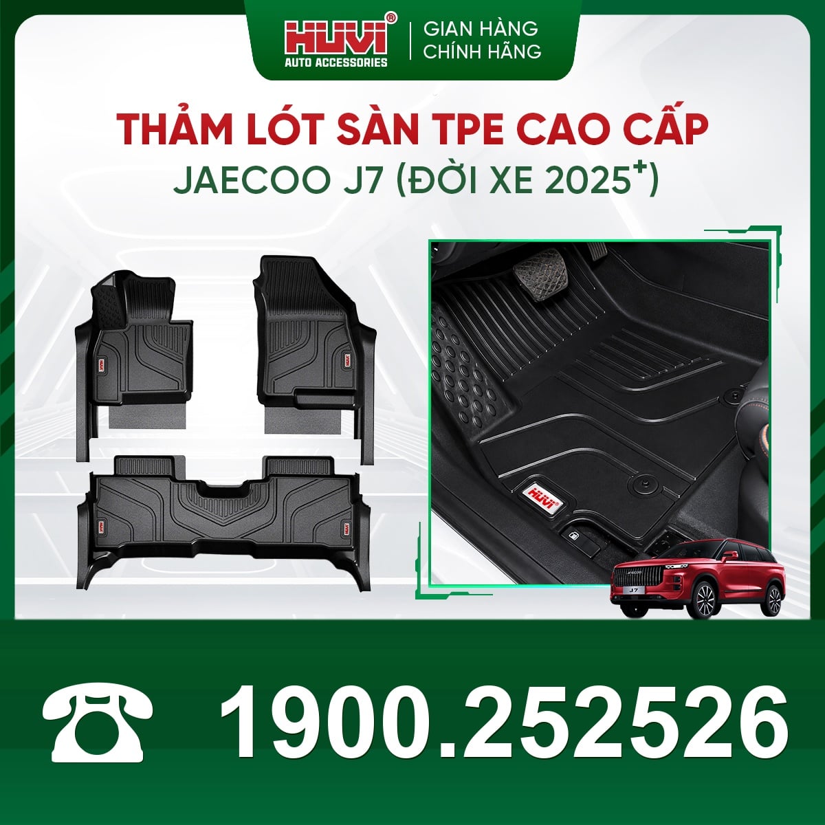 Bộ 3 tấm thảm Huvi cho Jaecoo J7 2025+ và ảnh lắp thực tế ở sàn ghế lái