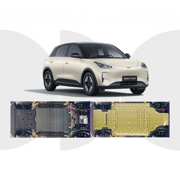 Geely EX2 và mặt gầm trước, sau khi lắp tấm bảo vệ iCar