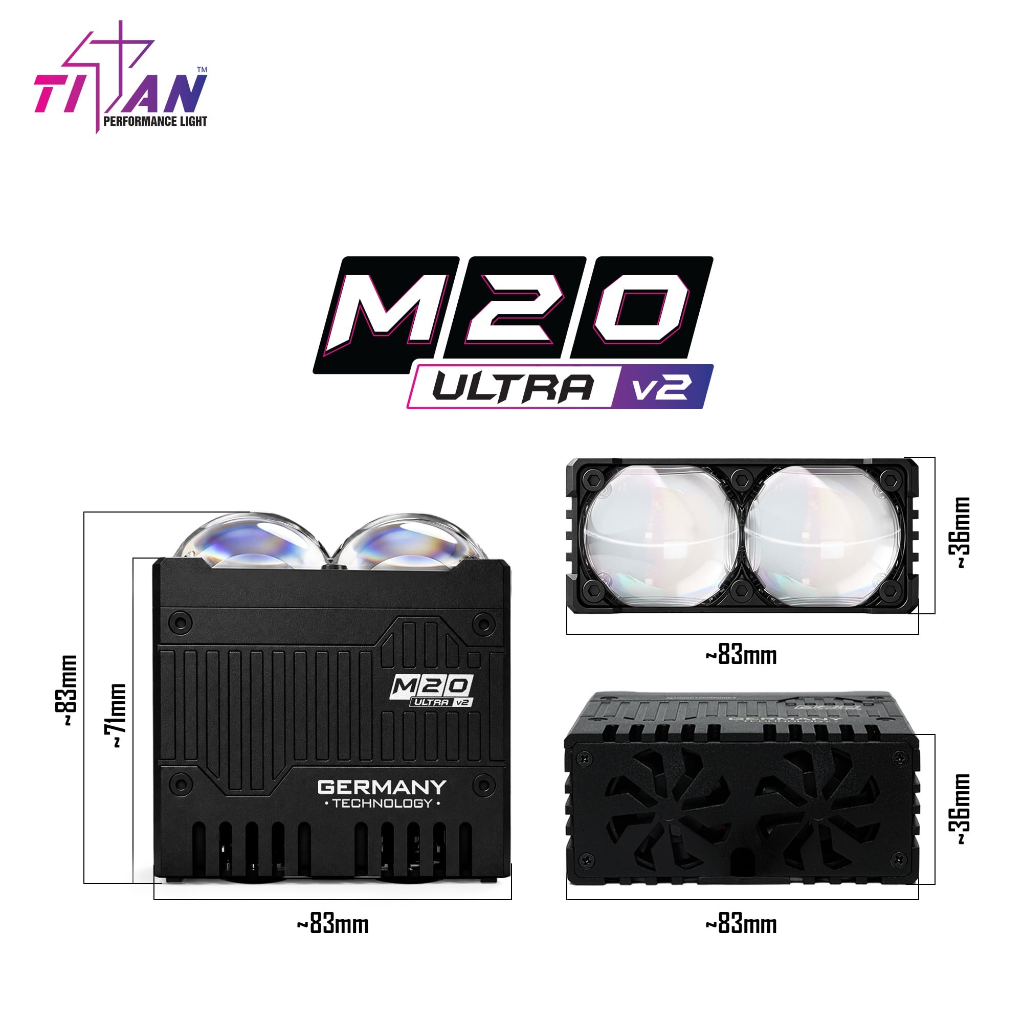Kích thước đèn trợ sáng Titan M20 Ultra V2 theo bản vẽ của hãng