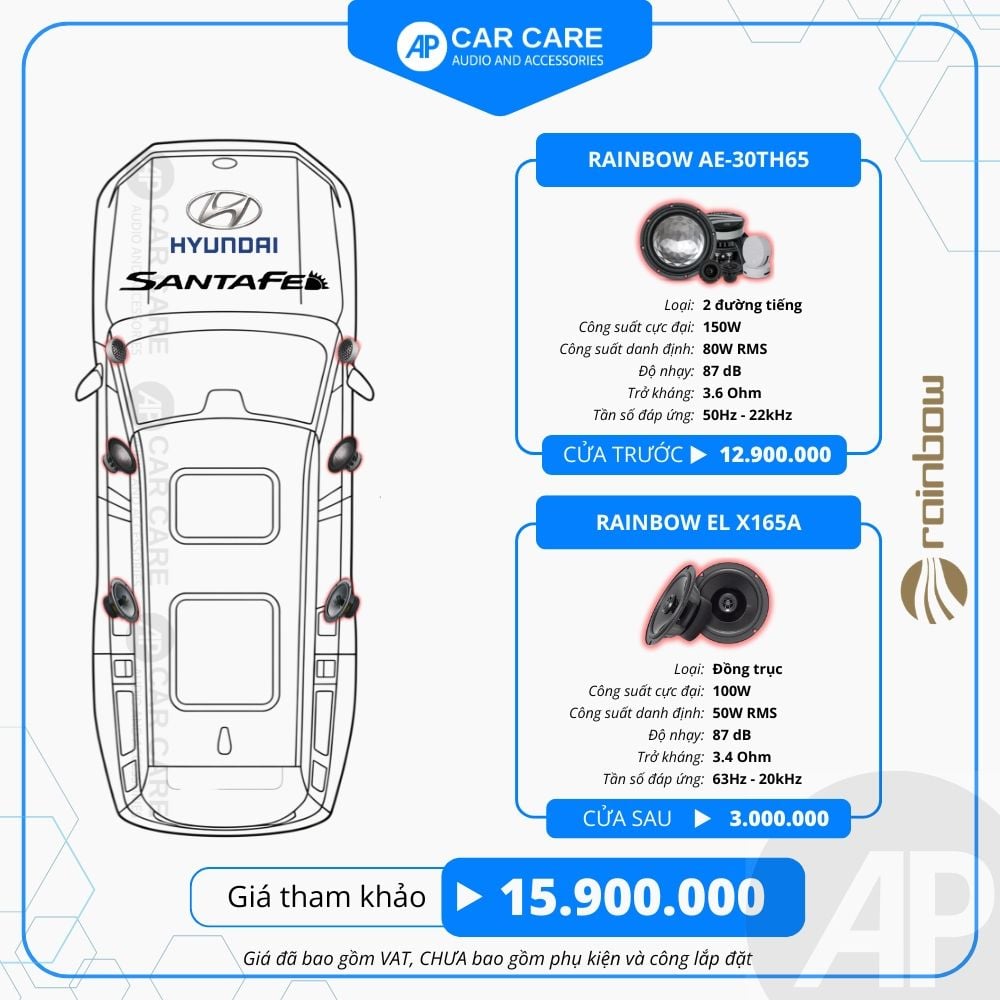 Độ loa ô tô Huyndai SantaFe (6 loa - 12 loa)