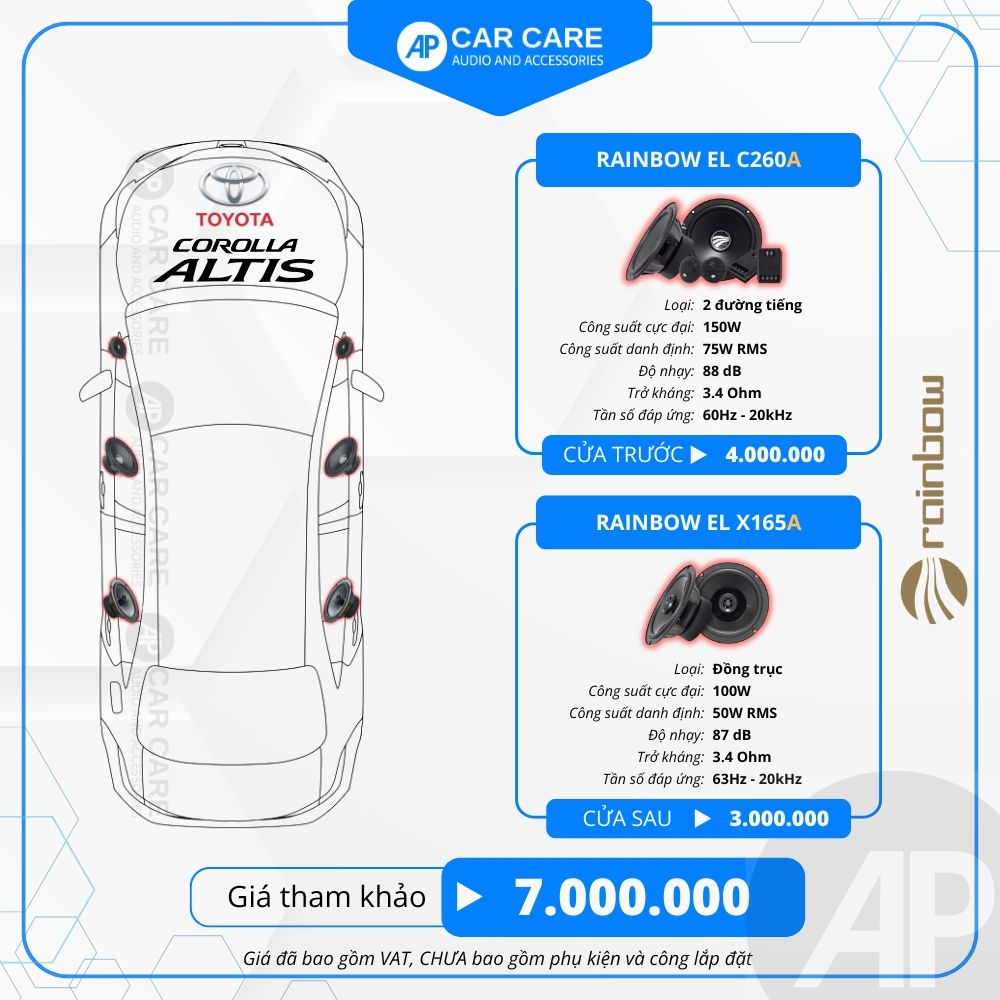 Độ loa ô tô Toyota Corolla Altis (6 loa)