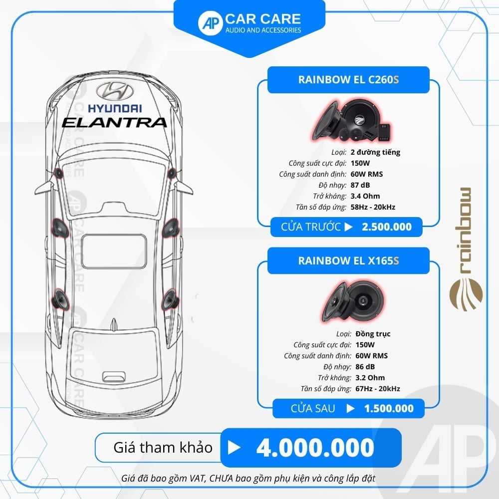 Độ loa ô tô Huyndai Elantra 2025 (6 loa)