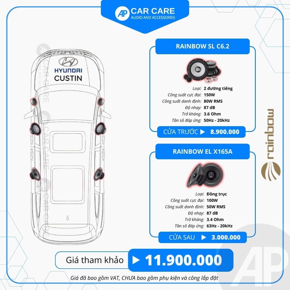 Độ loa ô tô Huyndai Custin (6 loa)