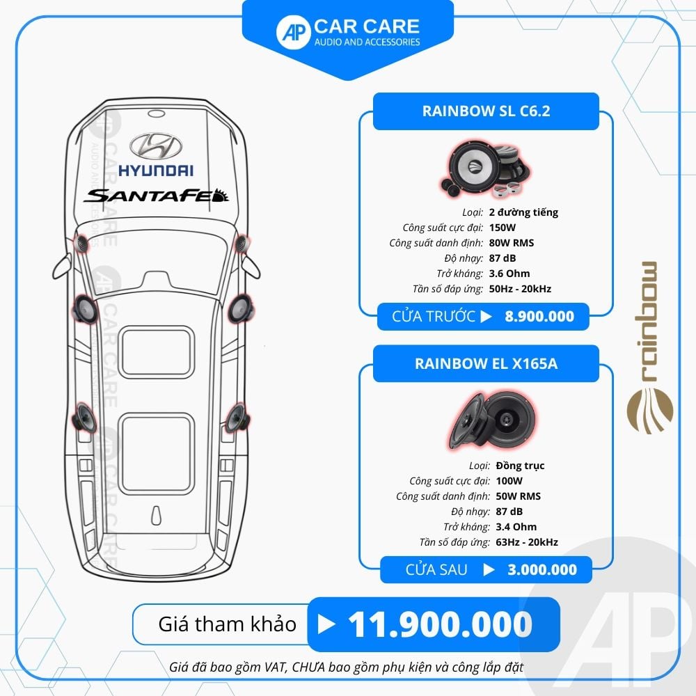 Độ loa ô tô Huyndai SantaFe (6 loa - 12 loa)