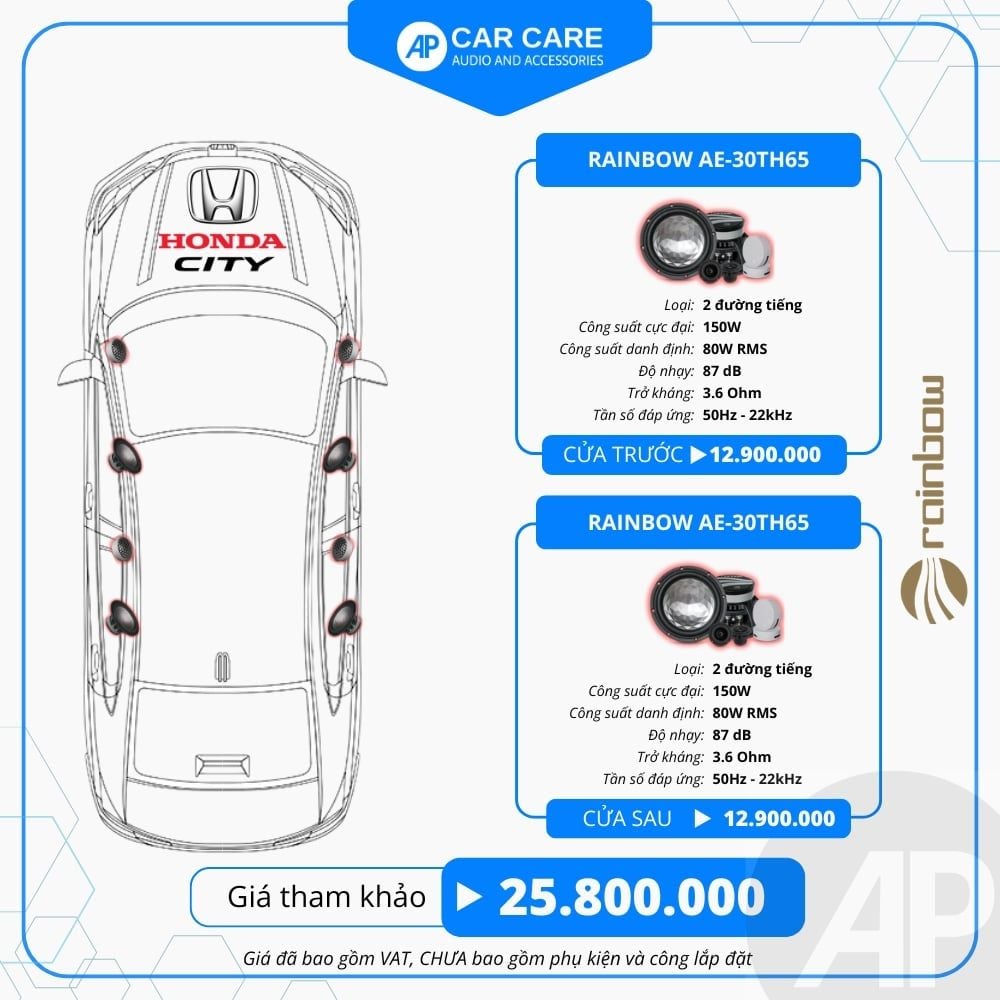 Độ loa ô tô Honda City 2025 (8 loa)