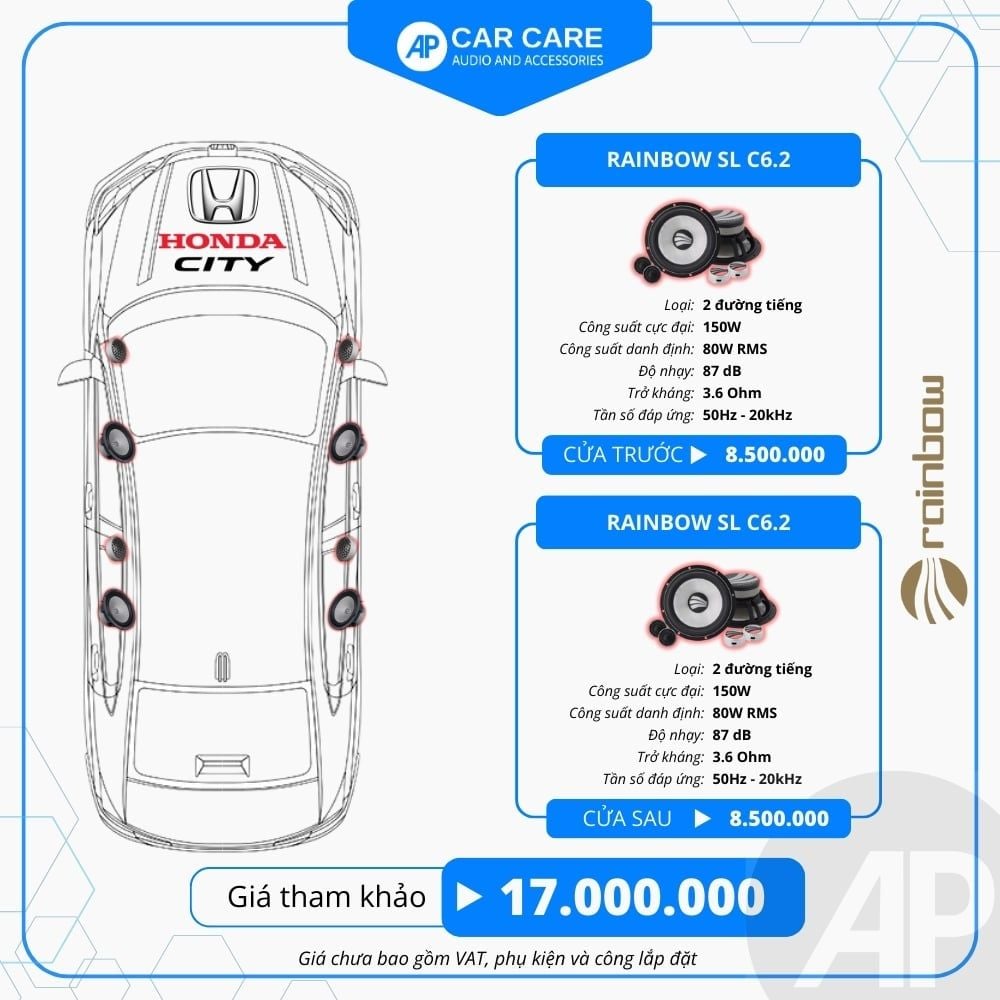 Độ loa ô tô Honda City 2025 (8 loa)