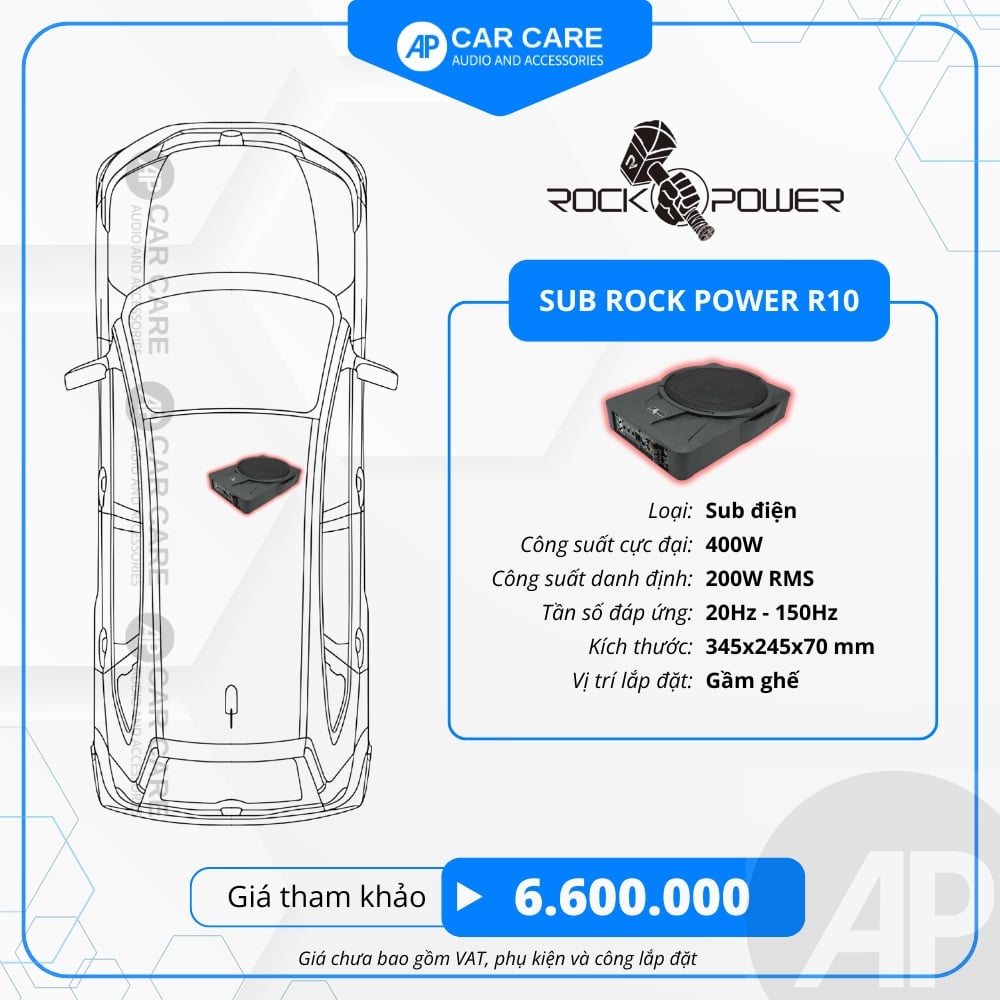 Loa SUB điện ô tô Rock Power R10 -  Bass sâu, uy lực