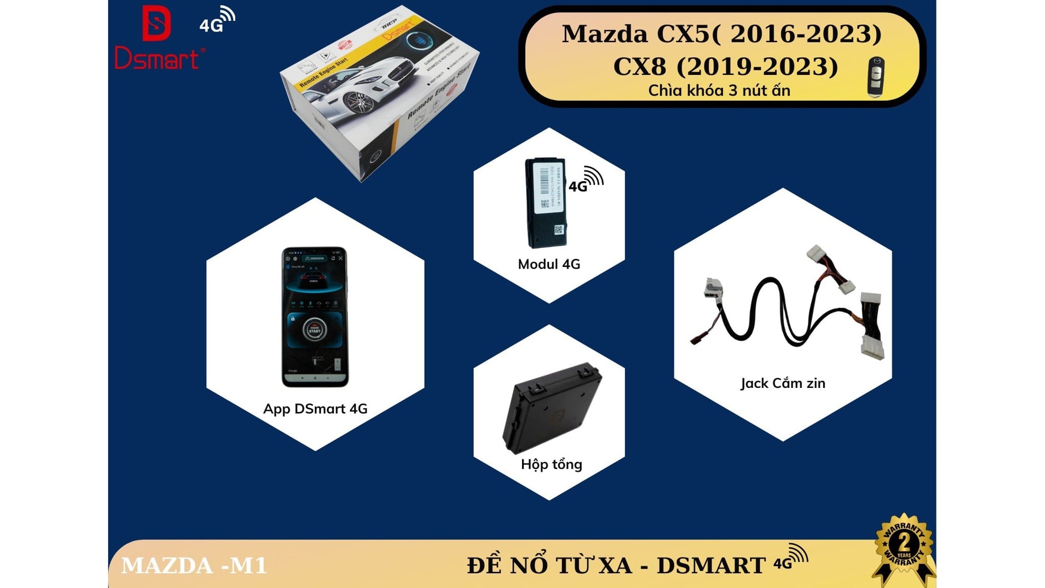 Mã M1 đề nổ từ xa 4G cho Mazda CX-5 và CX-8 dùng chìa khóa 3 nút