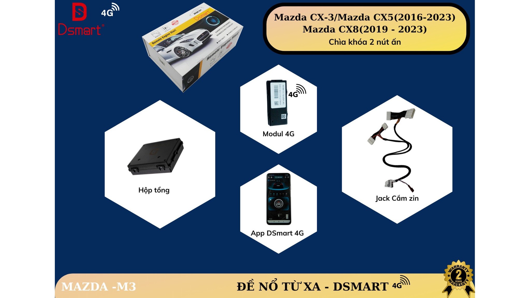 Mã M3 đề nổ từ xa 4G cho Mazda CX-5 và CX-8 dùng chìa khóa 2 nút