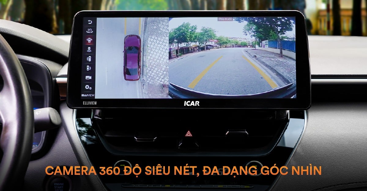 Elliview Q4M hiển thị hình nhìn từ trên xuống và góc camera sau khi lùi đỗ