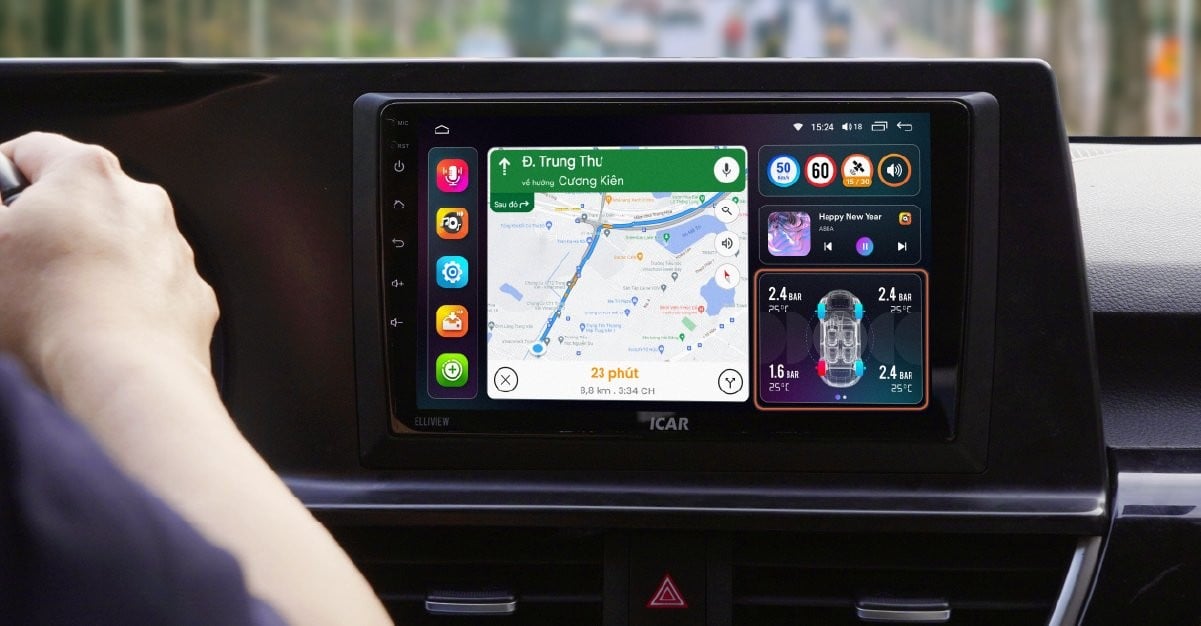 Giao diện Elligo Smart trên Elliview S5 Basic+ với Google Maps, GSpeed và áp suất lốp