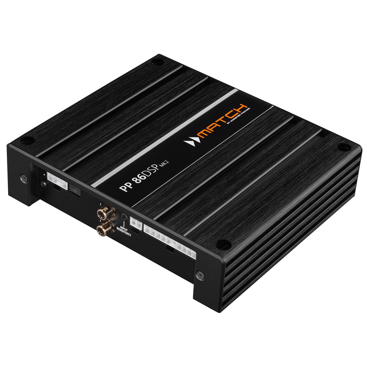 Amply tích hợp DSP ô tô Match PP 86DSP MK2 góc nghiêng mặt giắc