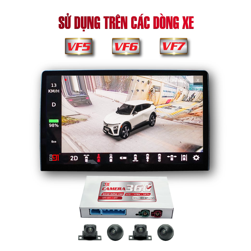 Bộ camera 360 MCD91 gồm hộp xử lý và 4 mắt camera, dùng cho VF5, VF6, VF7
