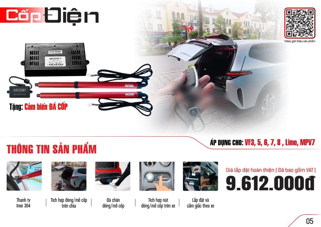 Cốp Điện MCD91 VinFast VF5 Kèm Đá Cốp