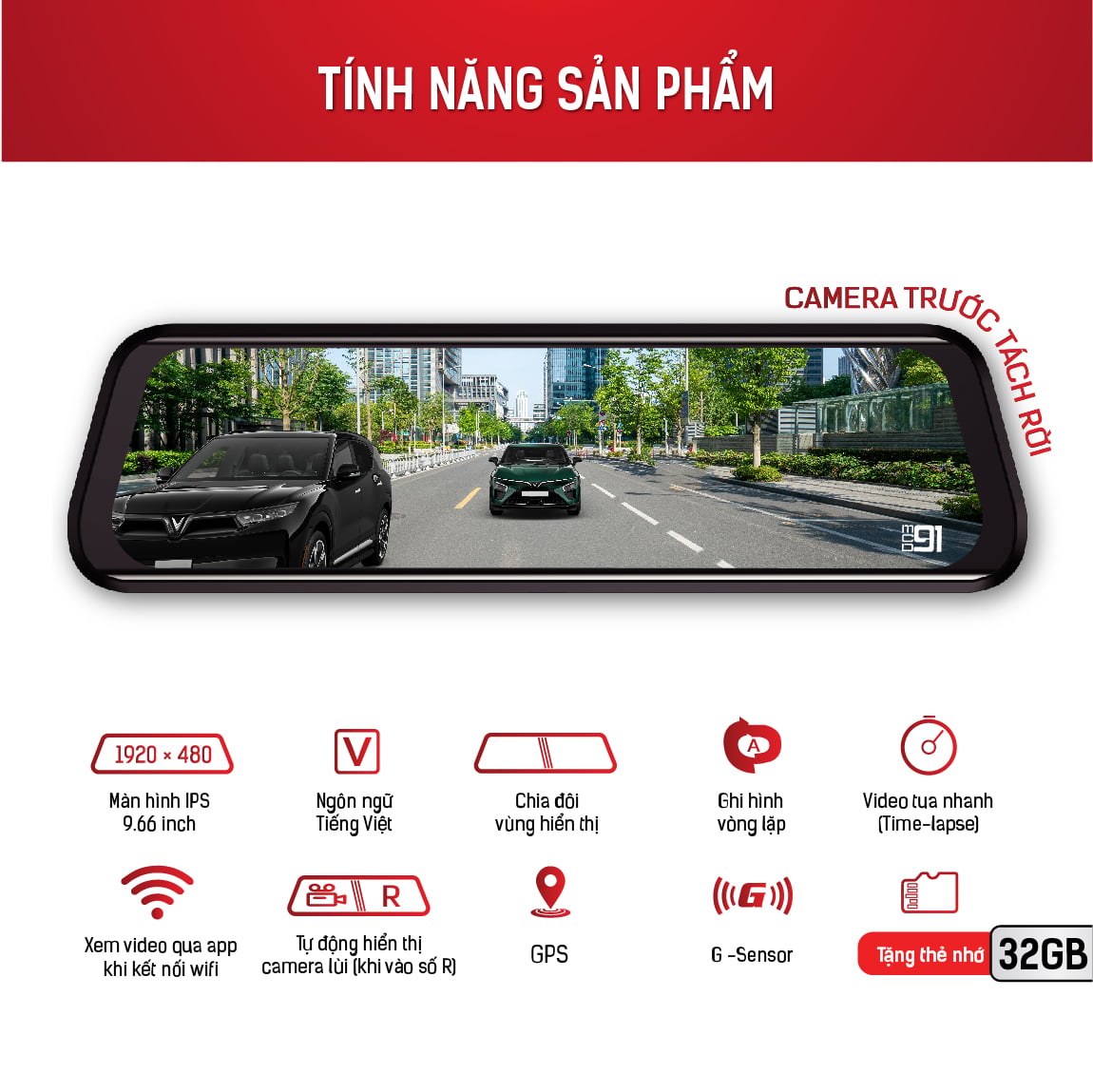 Tính năng D4 LUX: màn IPS 9.66 inch, chia đôi màn, WiFi, GPS, G-Sensor, thẻ 32GB