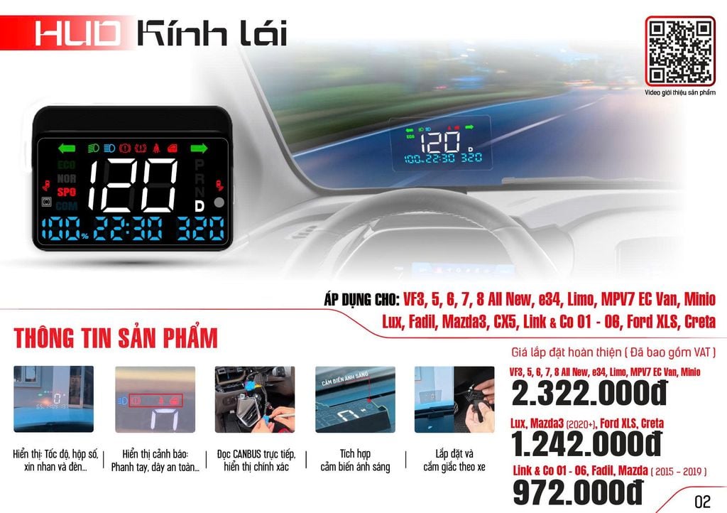 HUD Ô Tô MCD91 VinFast VF8 All New Hiển Thị Kính Lái