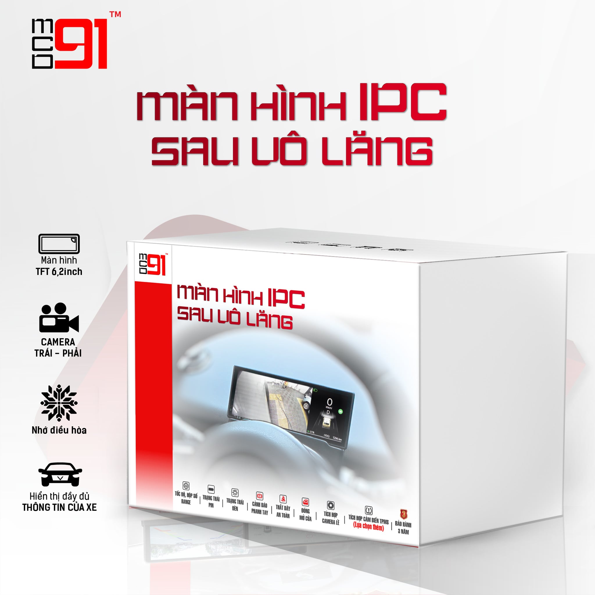 Màn hình IPC 6.2 inch MCD91 gắn sau vô lăng VF3, kèm camera lề trái phải