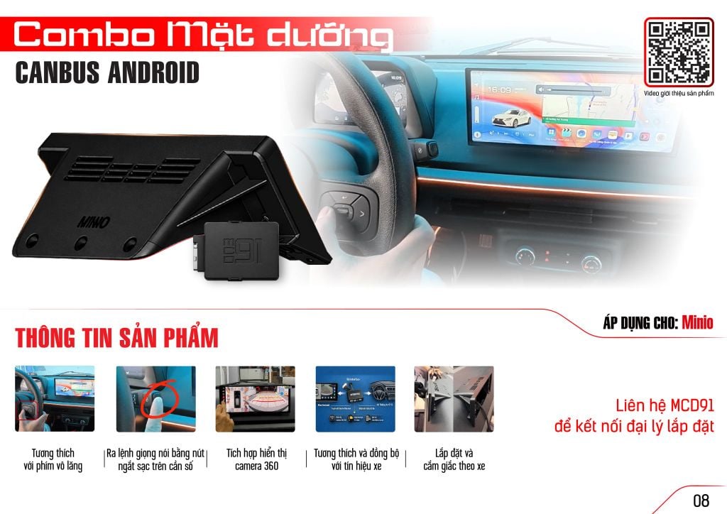 Mặt Dưỡng Android MCD91 VinFast Minio Green 12.3 Inch Kèm Canbus